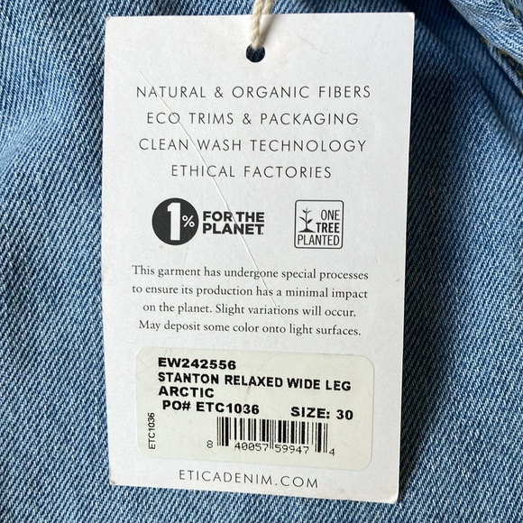 NWT Etica Stanton High Rise Wide Leg Jeans – Arctic Wash, Relaxed Fit, Size 30 - Picture 4 of 13